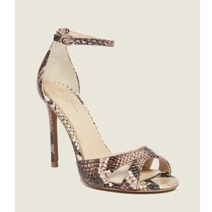 Abiele Leather Snakeskin Strappy Ankle Strap Stiletto Sandal Size 8